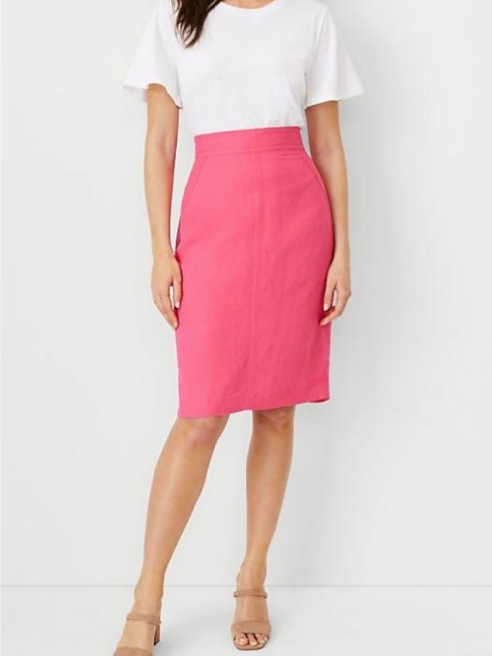 Ann Taylor Linen Pink Pencil Skirt